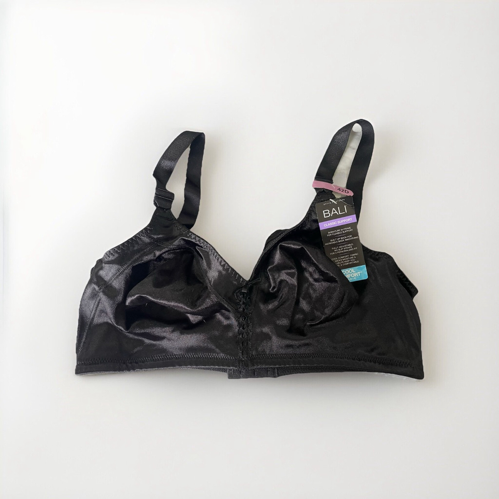 New Bali Classic Support Cool Comfort Wirefree Bra 42D DF3820 Black